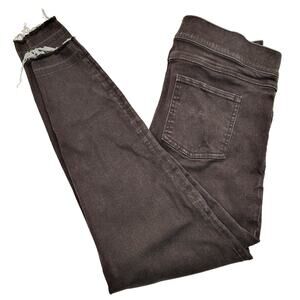 Spanx Jeans Women's XL Black Distressed Ankle Skinny High Rise Raw Hem Stretchy